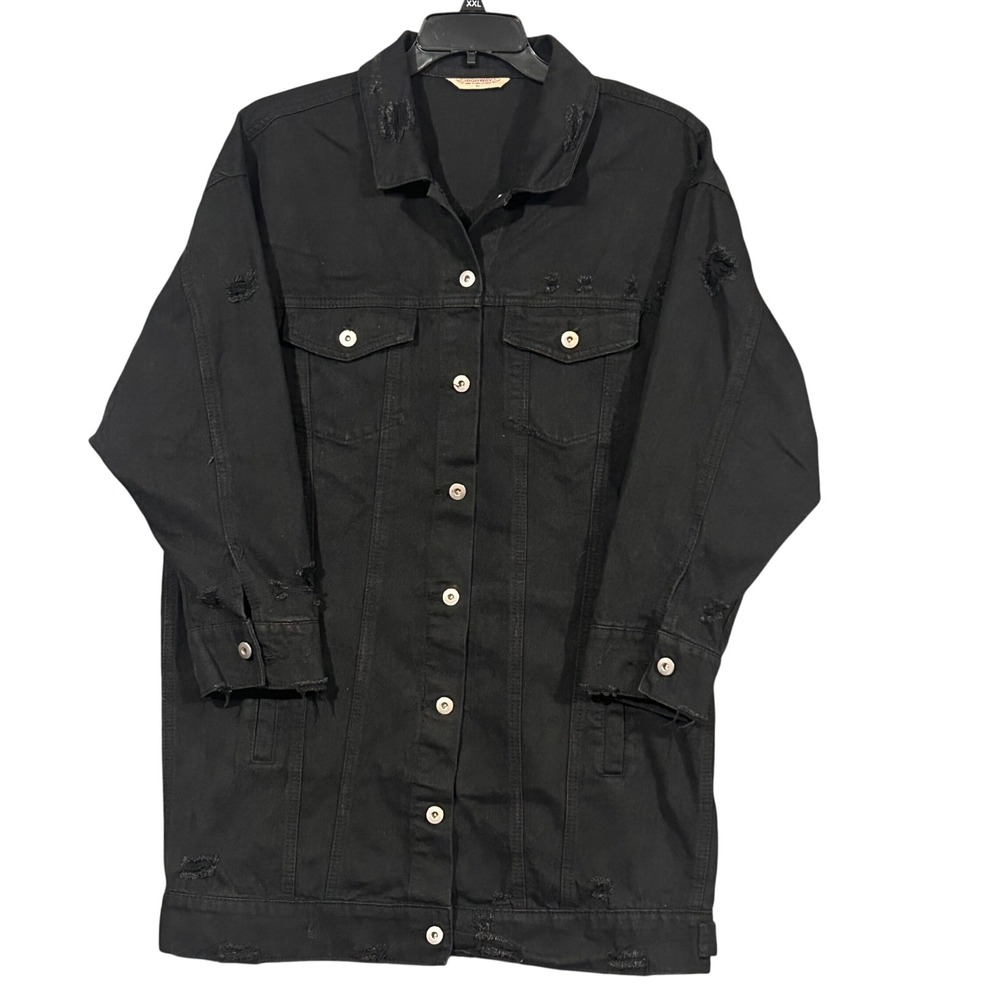 HWY Jeans Mens Distressed Black Denim Longline Trucker Jacket XL YD7940H7BJ